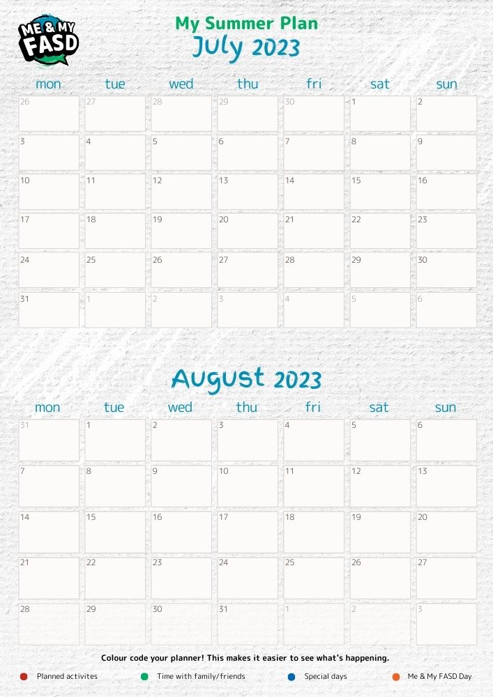 Me And My FASD Club Calendar Summer2023